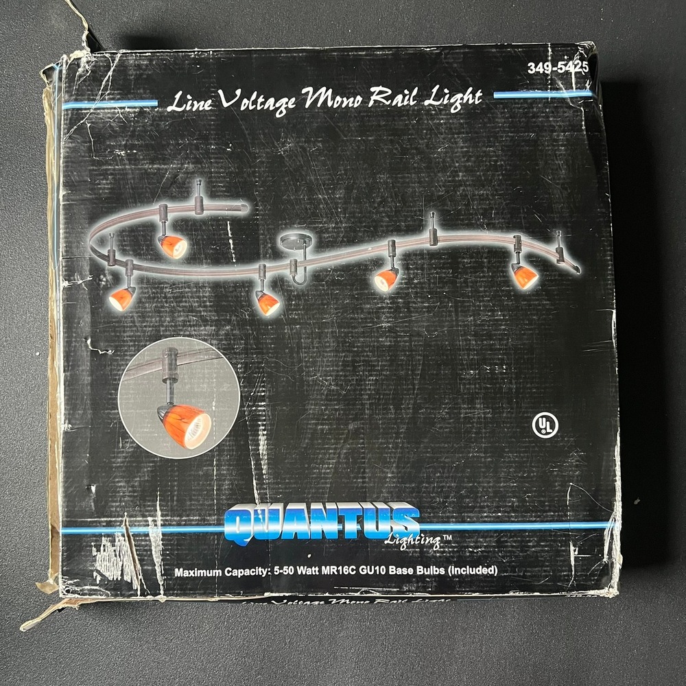 Quantus Lighting 9ft Flexible Mono Rail Light Dark Bronze Honey Glass 5-Light
